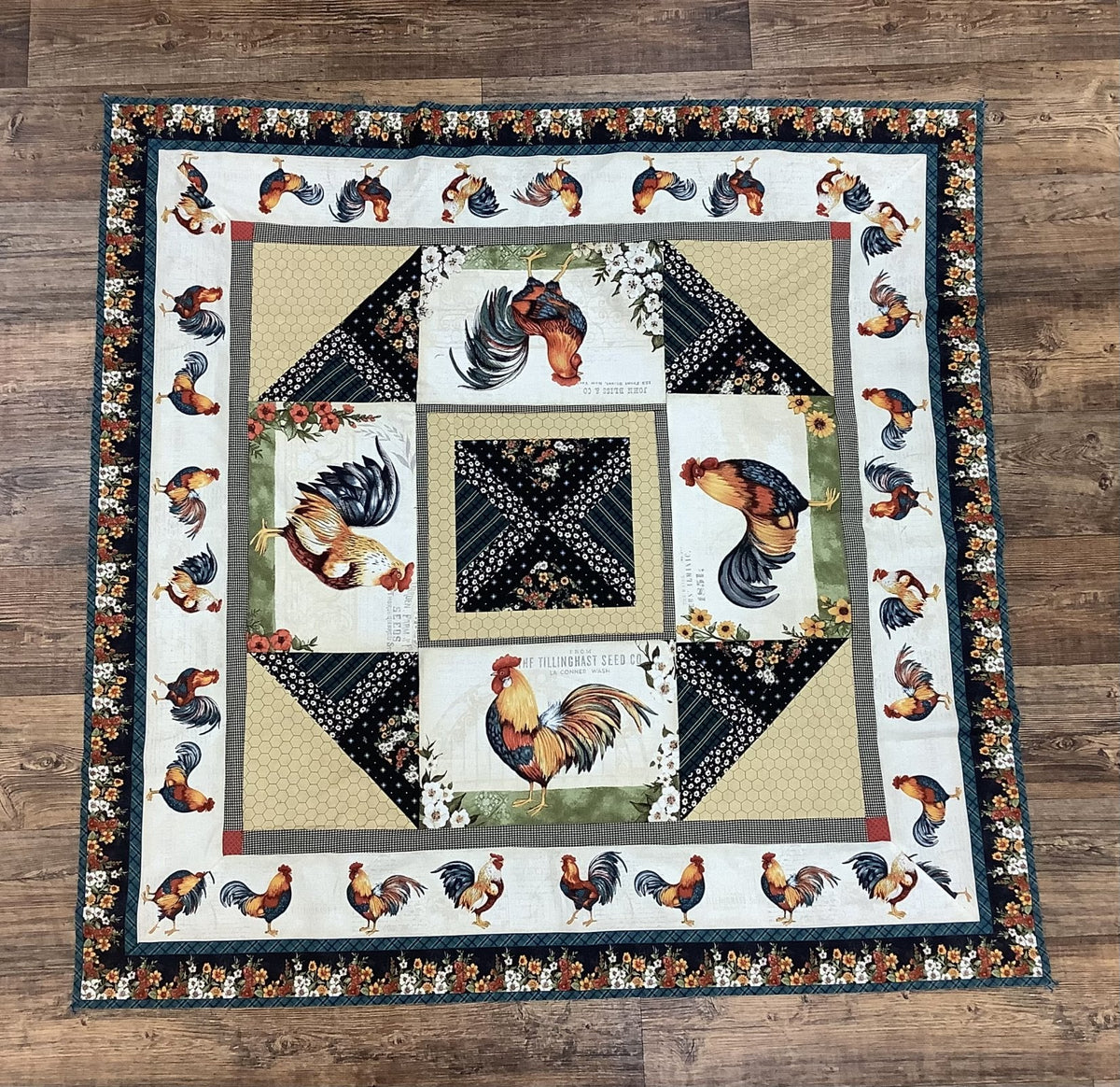 Garden Gate Roosters Table Topper
