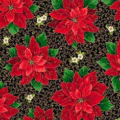Poinsettia Symphony - Poinsettia and Scroll - Black