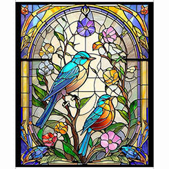 SUNLIT BIRDS - STAINED GLASS BIRDS PANEL