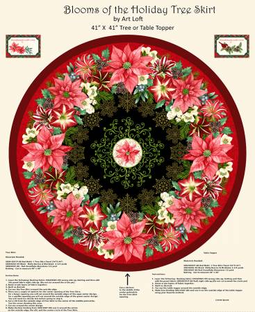 Red Multi Tree Skirt or Table Topper 54in Panel finished 41in x 41in