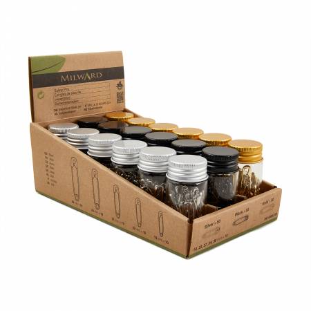 Carbon Steel Safety Pins In Glass Jar Gold Silver Black 50pc