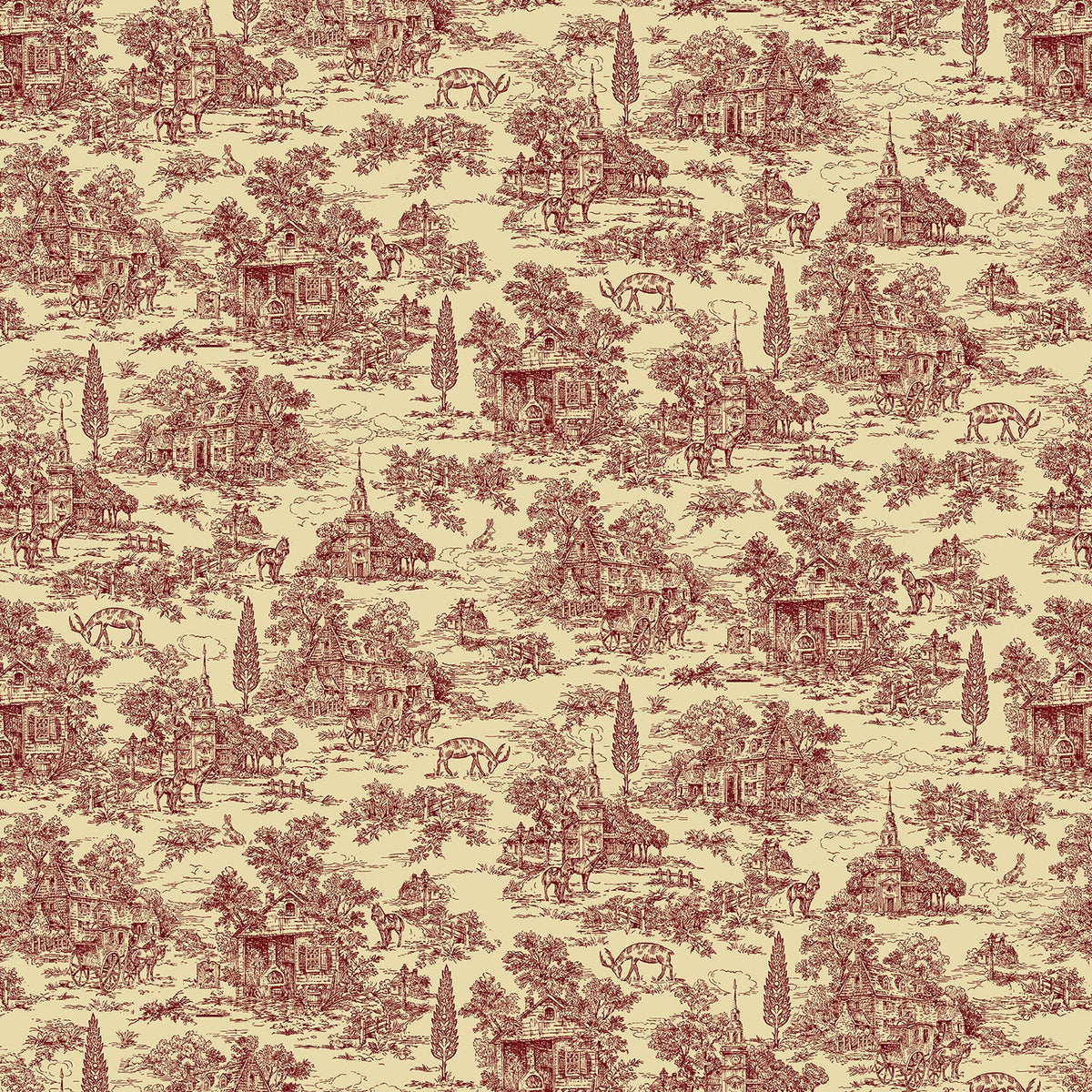 Cream Red Toile 108”