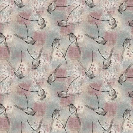Lt Plum Sketched Birds Toss