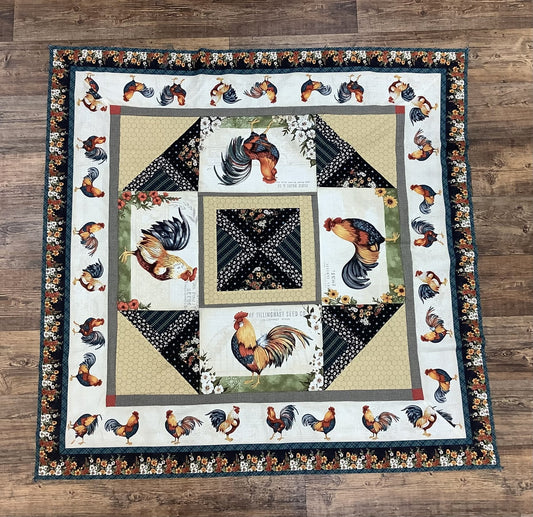 Garden Gate Roosters Table Topper